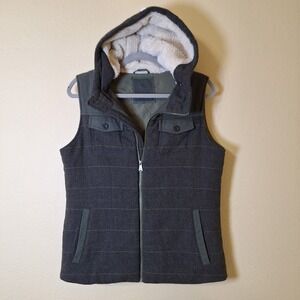 prAna Vest Women's Size M Green Plaid Wool Sherpa Lined Hooded Camping Hiking